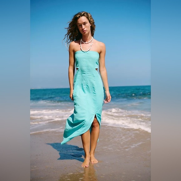 Free People Dresses & Skirts - New Free People Ciao Linen Midi strapless Cutout Dress size XL